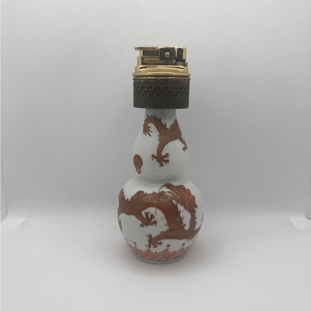 Qianlong Red & White Glaze Porcelain Dragon Pattern Gourd Lighter